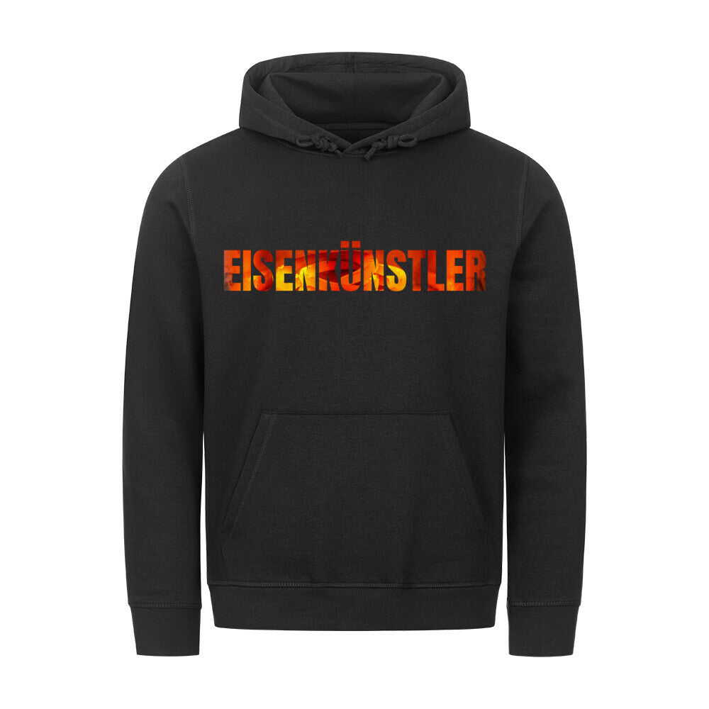Organic Herren-Hoodie mit Spruch EISENKÜNSTLER in Schwarz - vorne