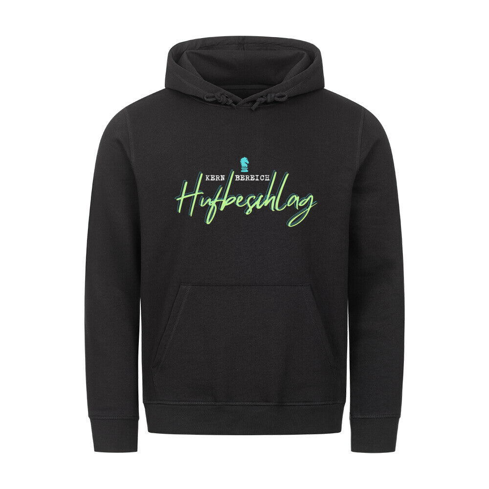 Organic Hoodie mit Spruch KERNBEREICH HUFBESCHLAG in Schwarz - vorne