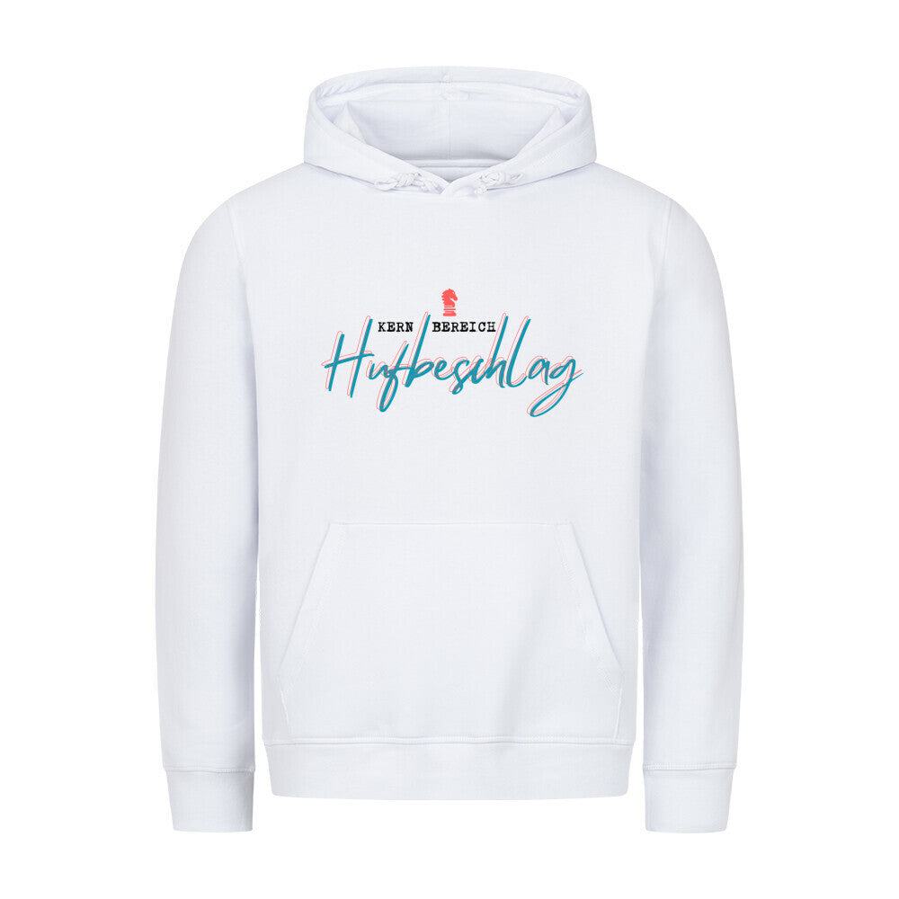 Organic Hoodie mit Spruch KERNBEREICH HUFBESCHLAG in Weiss - vorne