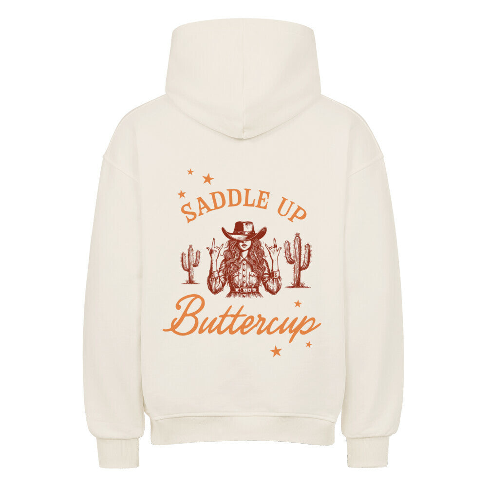 Oversized Damen-Hoodie mit Spuch SADDLE UP BUTTERCUP in Natural - hinten