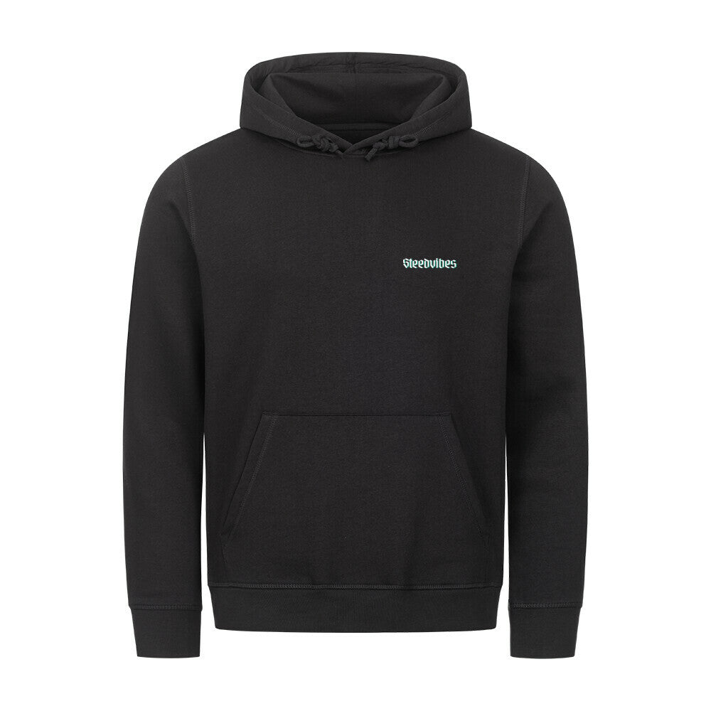 Organic SKILLED LEGEND Hoodie mit Schriftzug in Schwarz - vorne