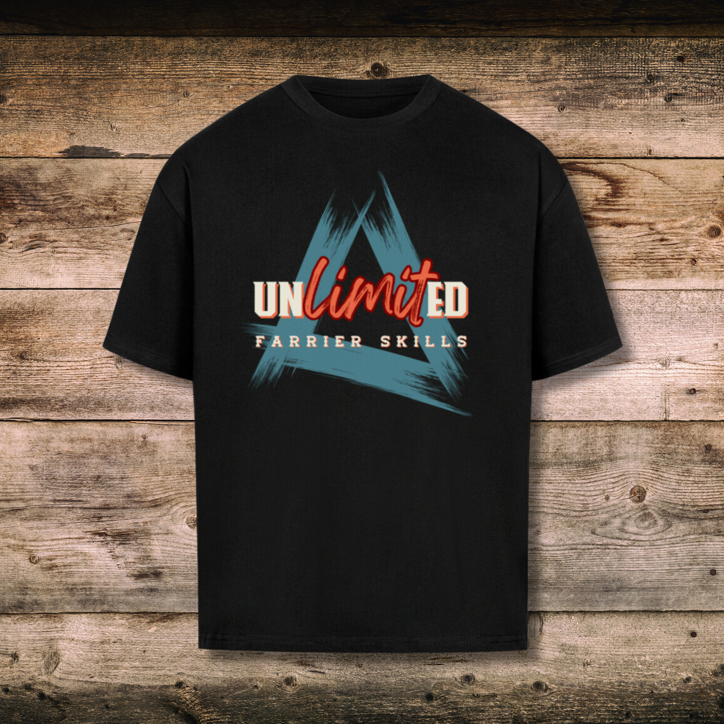 Oversized Herren-Shirt mit Spruch UNLIMITED in Schwarz auf Holz