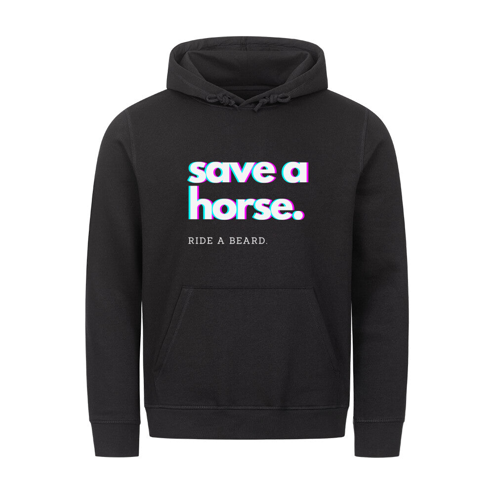 Organic Damen-Hoodie mit Spruch SAVE A HORSE RIDE A BEARD in Schwarz - vorne