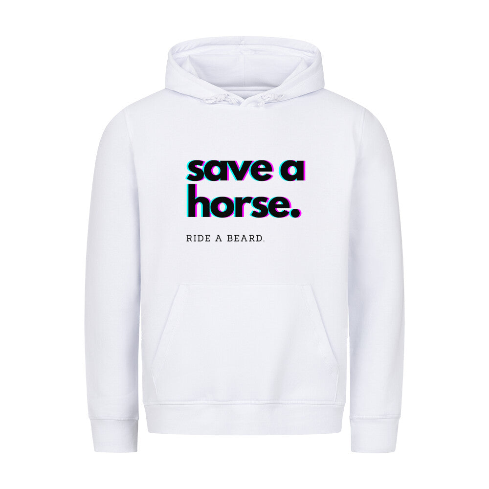 Organic Damen-Hoodie mit Spruch SAVE A HORSE RIDE A BEARD in Weiss - vorne