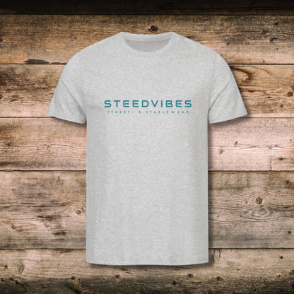 Fitted Herren-BIO-Shirt mit BASIC LOGO in Grau auf Holz