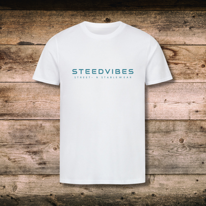 Fitted Herren-BIO-Shirt mit BASIC LOGO in Weiss auf Holz