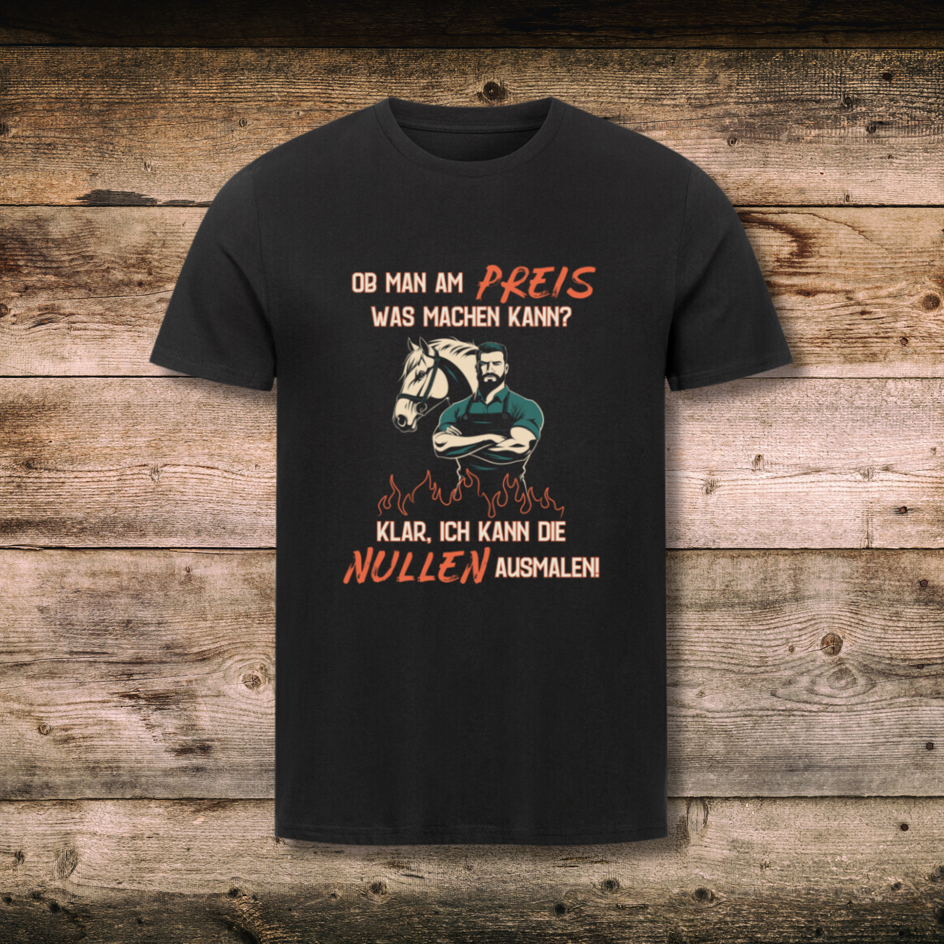 Fitted BIO-Shirt für Herren mit Spruch NULLEN AUSMALEN in Schwarz auf Holz