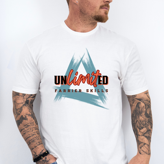 Mockup - Fitted Herren-Bio-Shirt mit Spruch FARRIER SKILLS in Weiss