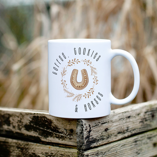 Keramik Tasse - COFFEE, COOKIES & HORSES