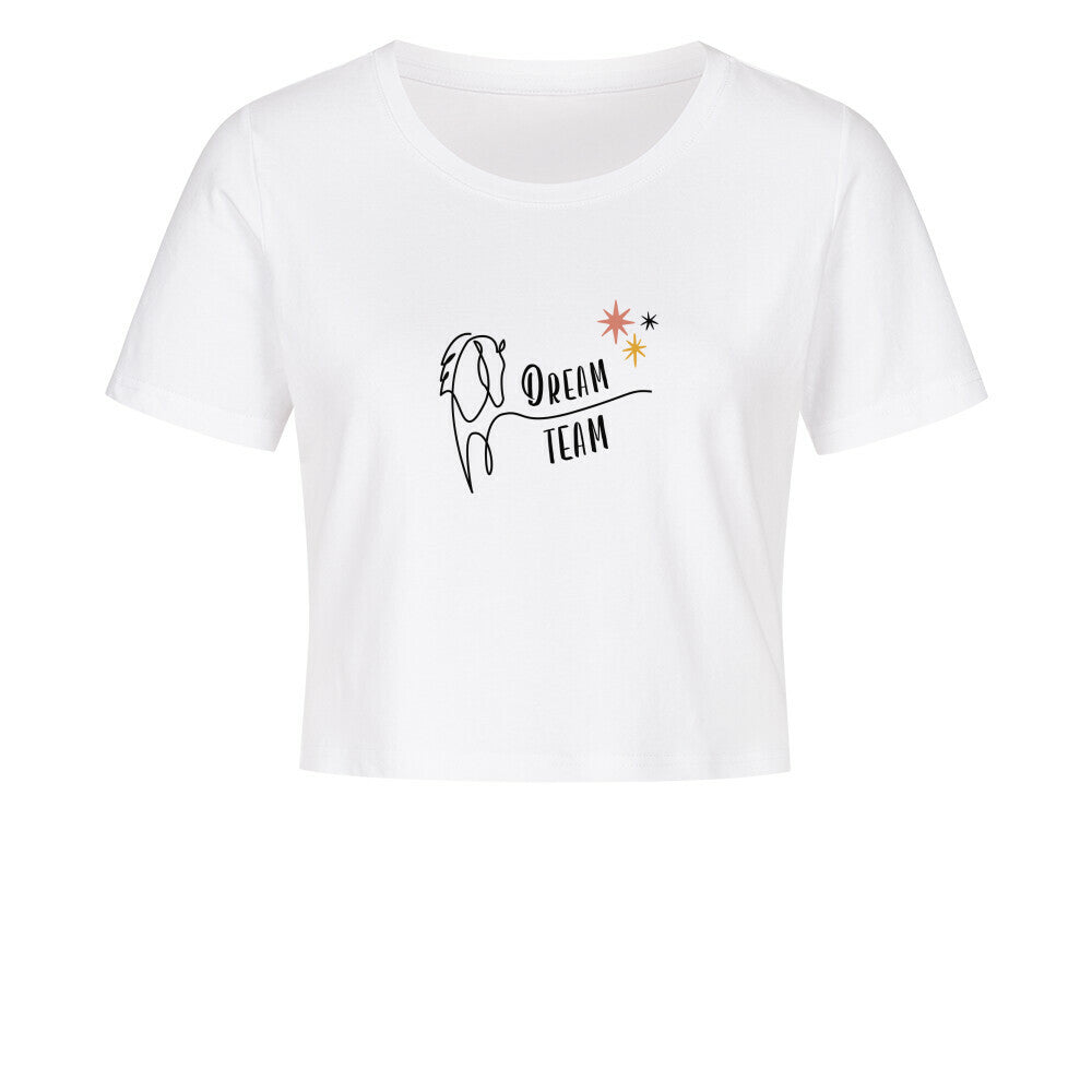 Cropped Shirt mit Spruch DREAM TEAM in Weiss - vorne