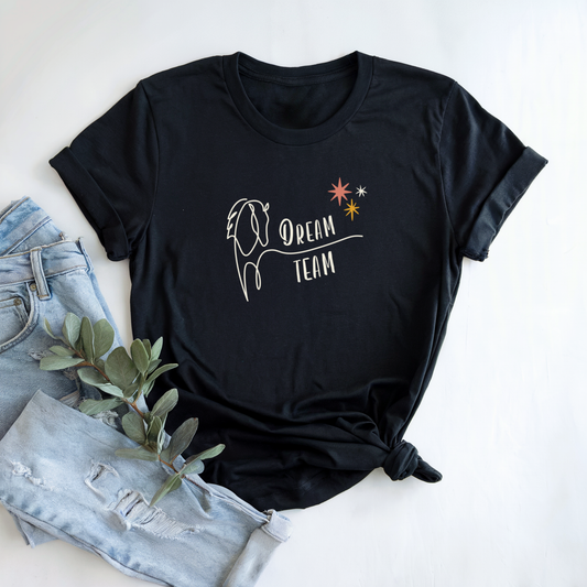 Mockup - Fitted BIO-Damen-Shirt mit Spruch DREAM TEAM in Schwarz