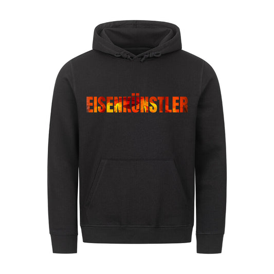 Organic Herren-Hoodie mit Spruch EISENKÜNSTLER in Schwarz - vorne