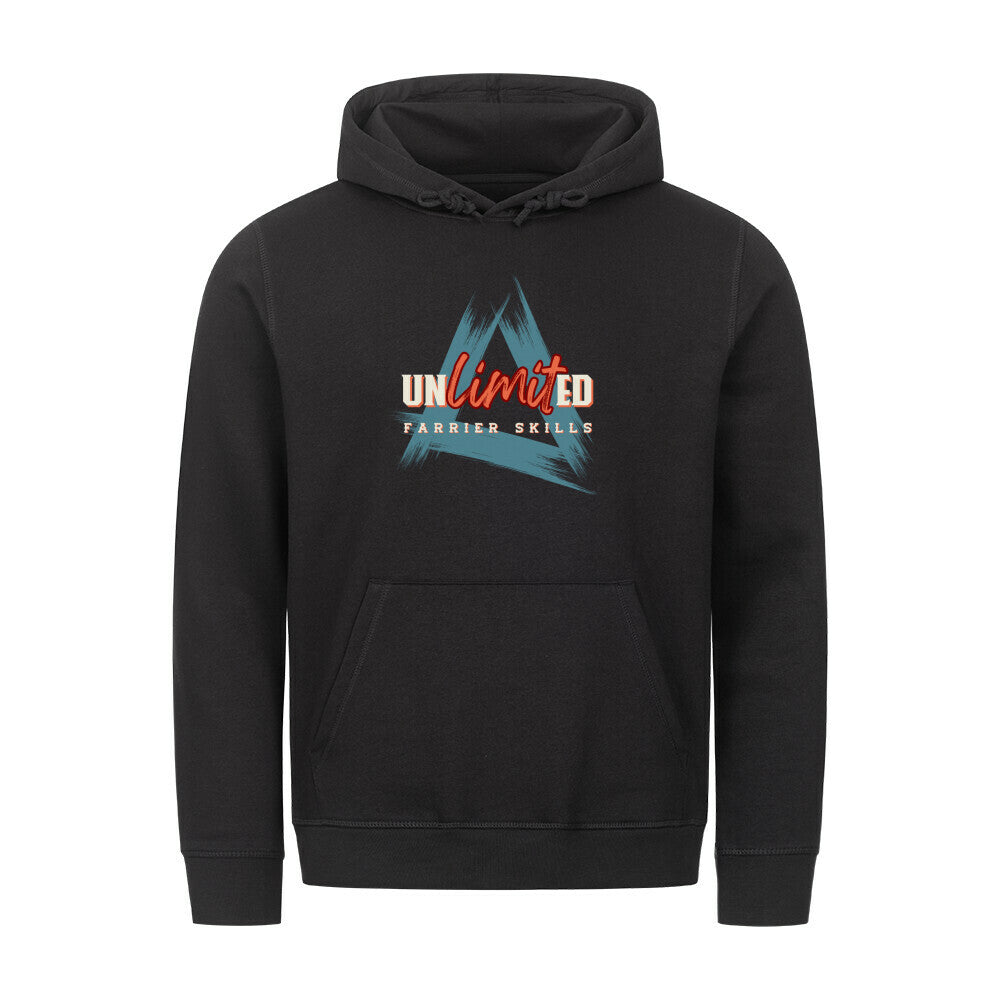 Organic Herren-Hoodie mit Spruch UNLIMITED FARRIER SKILLS in Schwarz - vorne