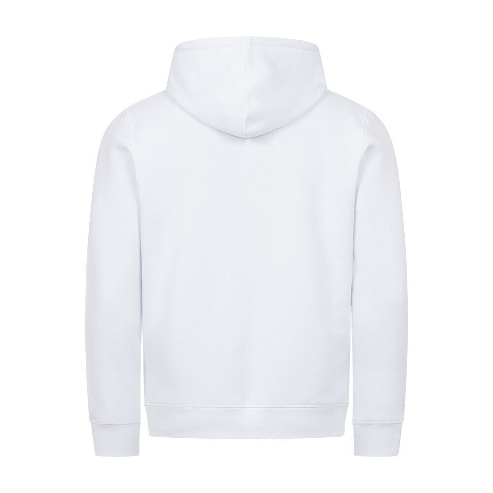 Organic Herren-Hoodie mit Spruch UNLIMITED FARRIER SKILLS in Weiss hinten - unbedruckt