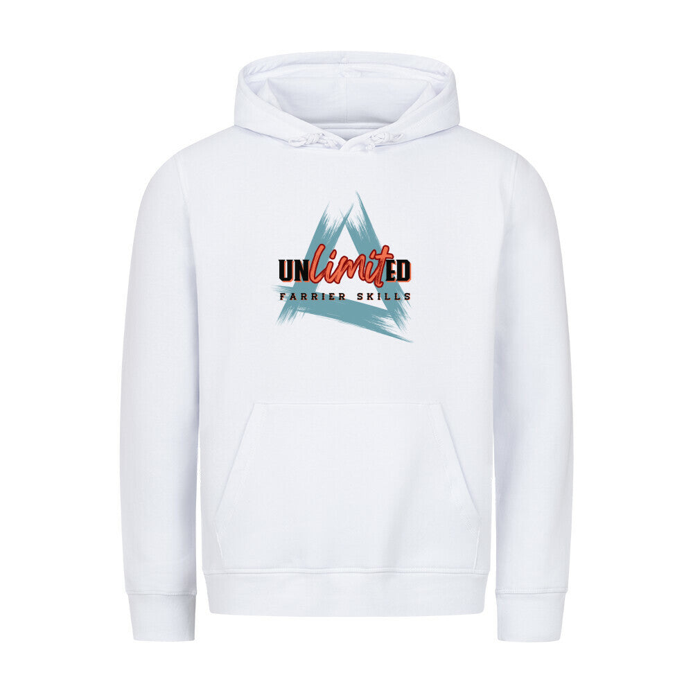 Organic Herren-Hoodie mit Spruch UNLIMITED FARRIER SKILLS in Weiss - vorne