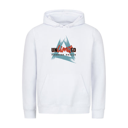 Organic Herren-Hoodie mit Spruch UNLIMITED FARRIER SKILLS in Weiss - vorne