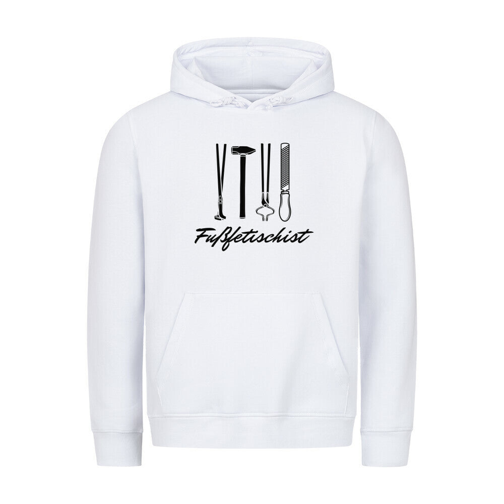 Organic Herren-Hoodie mit Spruch FUSSFETISCHIST in Weiss - vorne