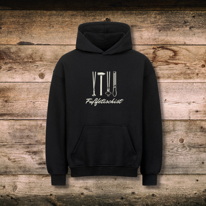 Oversized Herren-Hoodie FUSSFETISCHIST in Schwarz auf Holz