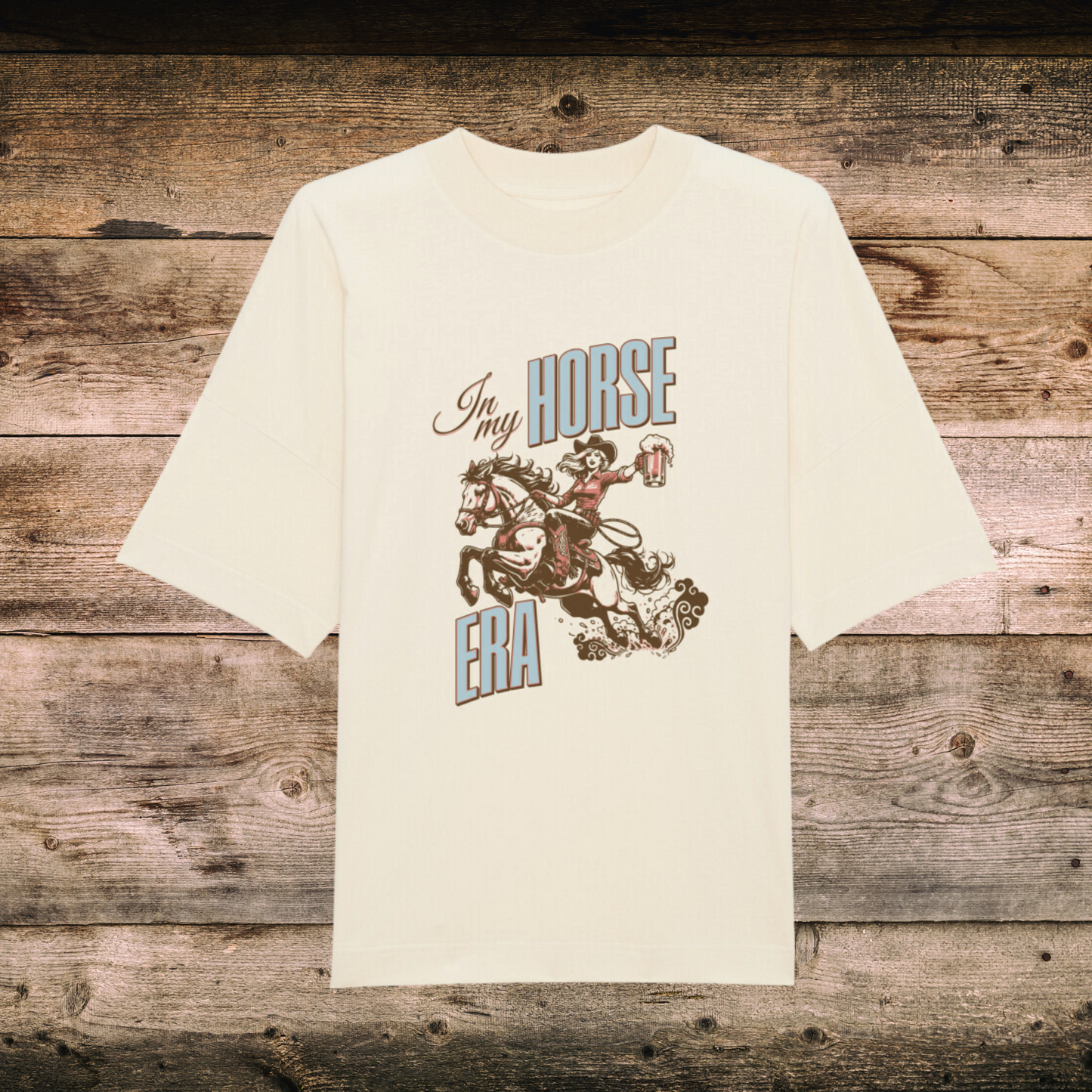 Oversized Damen-Shirt HORSE ERA in Natural auf Holz