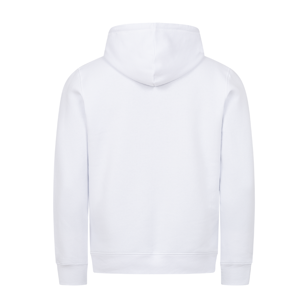 Organic Hoodie mit Spruch KERNBEREICH HUFBESCHLAG in Weiss hinten - unbedruckt