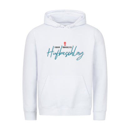 Organic Hoodie mit Spruch KERNBEREICH HUFBESCHLAG in Weiss - vorne
