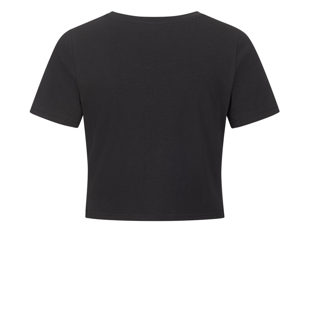 Cropped Shirt mit Spruch LUCKY GIRL in Schwarz hinten - unbedruckt