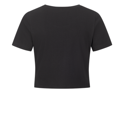 Cropped Shirt mit Spruch LUCKY GIRL in Schwarz hinten - unbedruckt