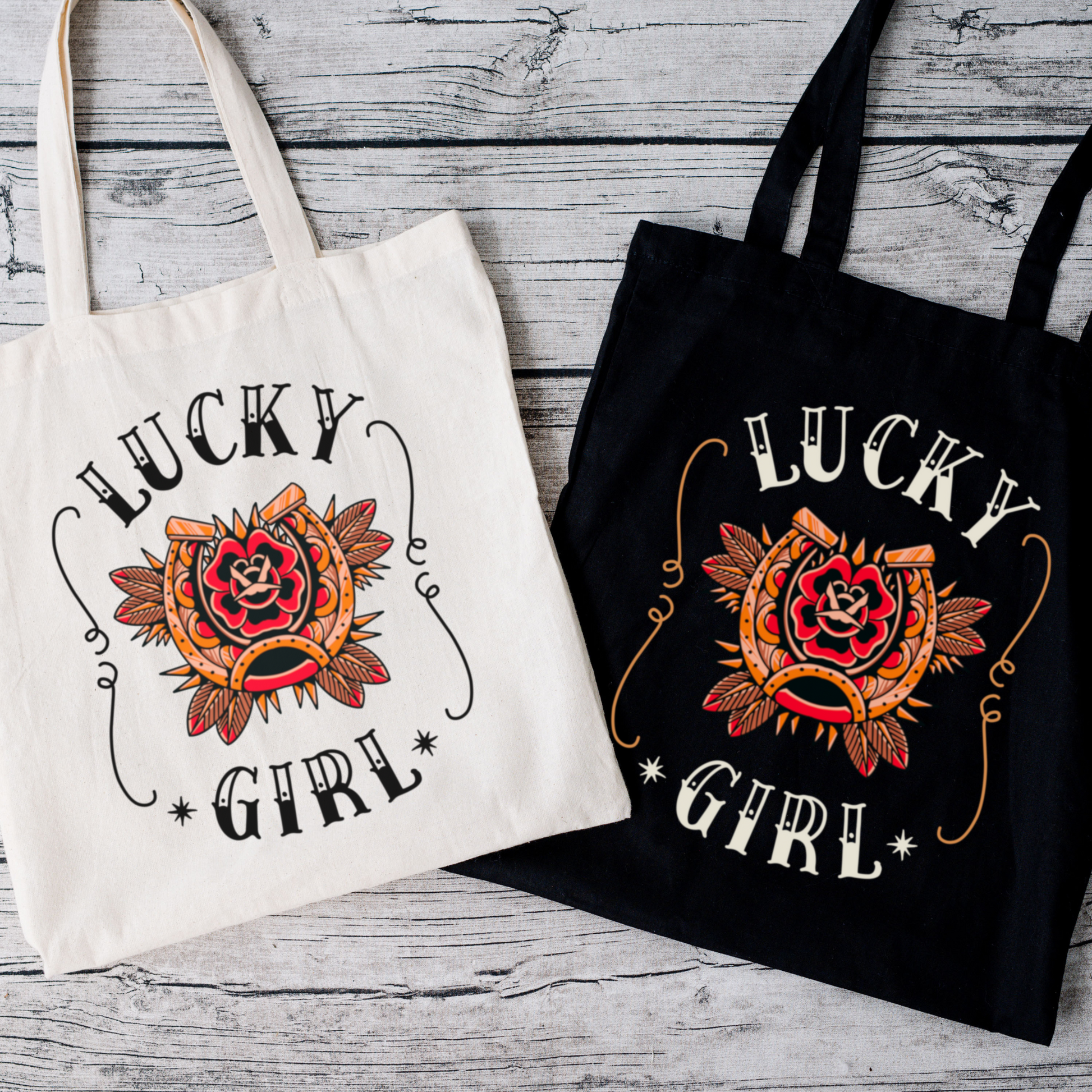 Jutelbeutel LUCKY GIRL Duo in Schwarz und Natural