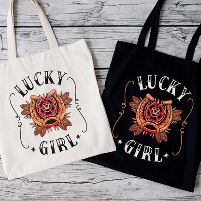 Jutelbeutel LUCKY GIRL Duo in Schwarz und Natural