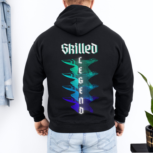 Mockup Organic Hoodie mit Spruch SKILLED LEGEND in Schwarz