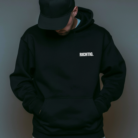 Oversized Premium-Hoodie RICHTIG in Schwarz - Mockup vorne