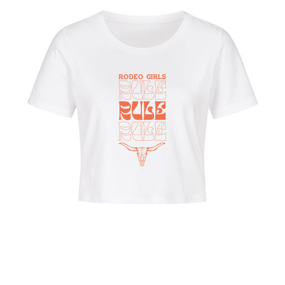 Cropped Shirt mit Spruch RODEO GIRLS in Weiss - vorne