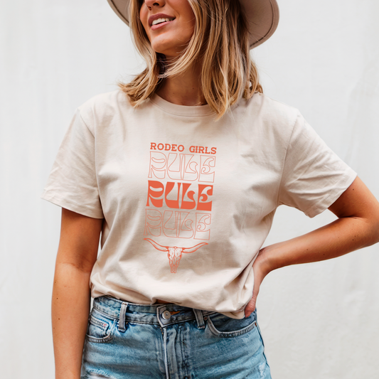 Fitted BIO-Shirt mit Spruch RODEO GIRLS in Natural