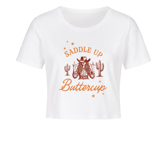 Cropped Damen-Shirt mit Spruch SADDLE UP BUTTERCUP - vorne
