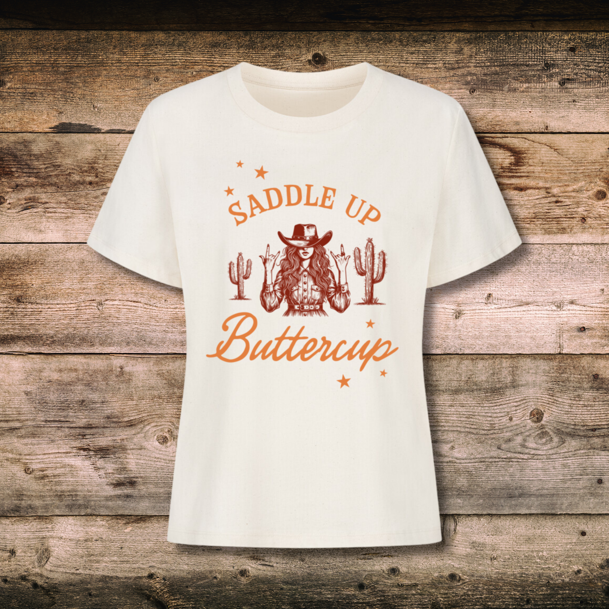 Organic Damen-Shirt mit Spruch SADDLE UP BUTTERCUP - vorne