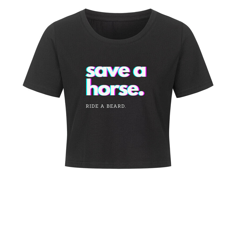 Cropped Shirt mit Spruch SAVE A HORSE in Schwarz vorne