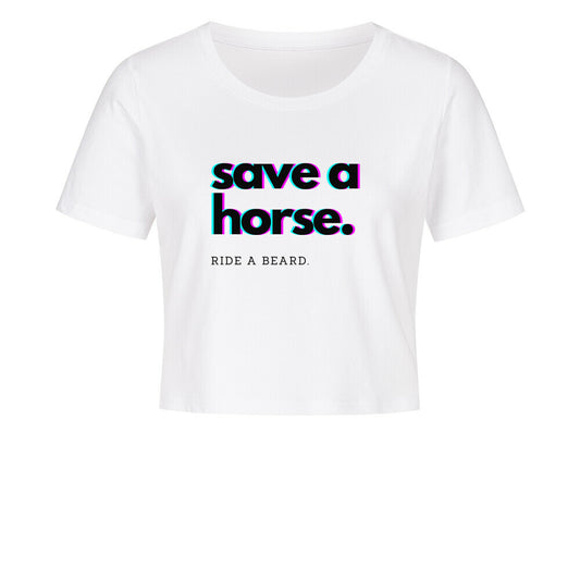 Cropped Shirt mit Spruch SAVE A HORSE in Weiss vorne
