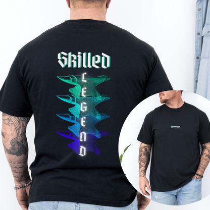 Fitted Herren-Shirt Mockup mit Spruch SKILLED LEGEND in Schwarz