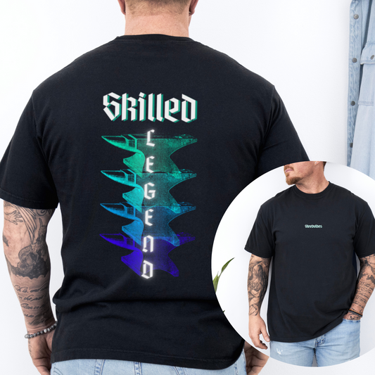 Fitted Herren-Shirt Mockup mit Spruch SKILLED LEGEND in Schwarz