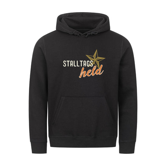 Organic Herren-Hoodie mit Spruch STALLTAGSHELD in Schwarz-vorne