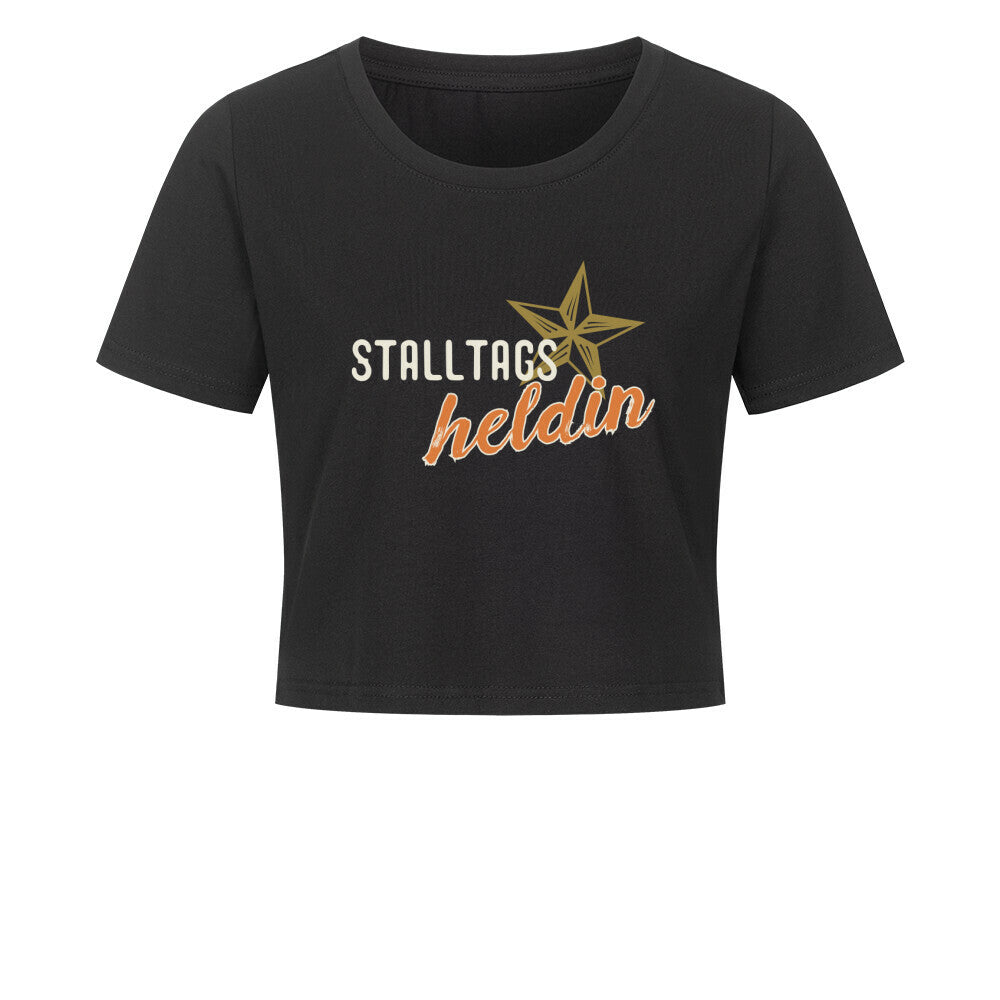 Cropped Shirt mit Spruch STALLTAGSHELDIN in Schwarz vorne