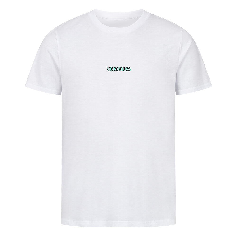 Fitted BIO-Shirt mit STEEDVIBES Schriftzug in Weiss - vorne