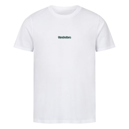 Fitted BIO-Shirt mit STEEDVIBES Schriftzug in Weiss - vorne