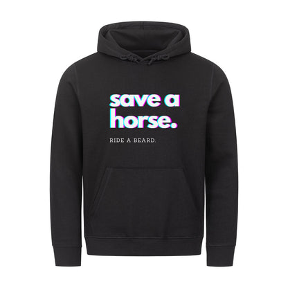 Organic Damen-Hoodie mit Spruch SAVE A HORSE RIDE A BEARD in Schwarz - vorne