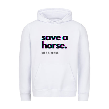 Organic Damen-Hoodie mit Spruch SAVE A HORSE RIDE A BEARD in Weiss - vorne