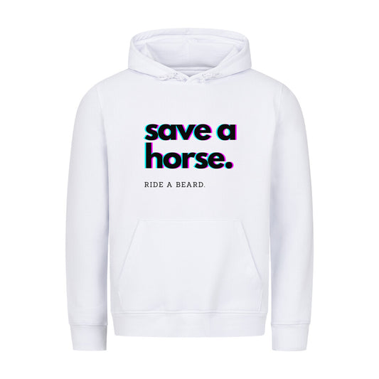 Organic Damen-Hoodie mit Spruch SAVE A HORSE RIDE A BEARD in Weiss - vorne